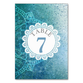 Tarjeta de número de tabla de Boda de Mandala azul