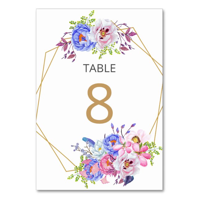Tarjeta de número de tabla de Boda de marco dorado (Anverso)