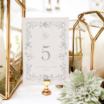 Tarjeta de número de tabla de Boda de monograma de<br><div class="desc">Esta tarjeta de Regency Monogram Table Number Card de la Victoria Collection incluye flores de estilo renacentista dibujadas a mano que enmarcan los detalles del boda en un estilo de fuente clásico y elegante. ¡Este diseño atemporal es una auténtica impresión para los clientes!</div>