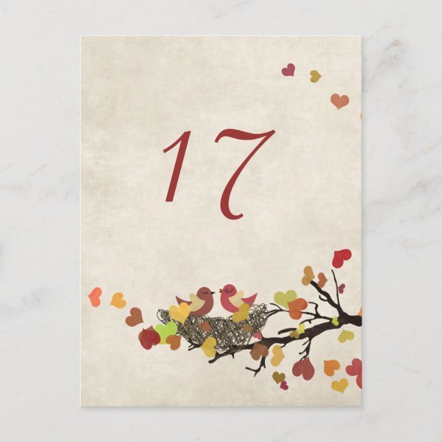Tarjeta de número de tabla de Boda de Nido de Amor (Anverso)