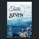 Tarjeta de número de tabla de Boda de océano ruso<br><div class="desc">Esta rústica tarjeta de boda oceánica es perfecta para su rústico boda de boho de playa. Este diseño presenta una caligrafía en negrita en blanco y negro con un fondo oceánico que combina la boda de destino de la playa o el boda moderno casual en primavera, verano o otoño. Por...</div>