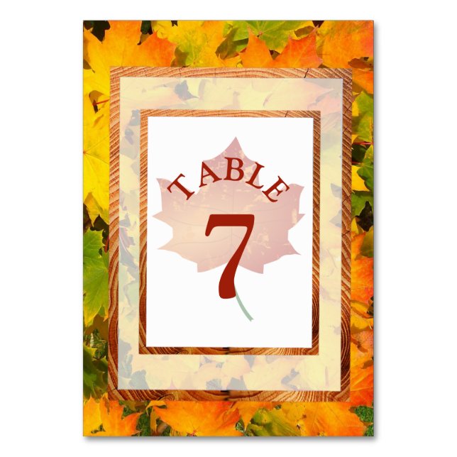 Tarjeta de número de tabla de Boda de otoño de hoj (Anverso)