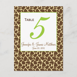 Tarjeta de número de tabla de Boda de Safari verde