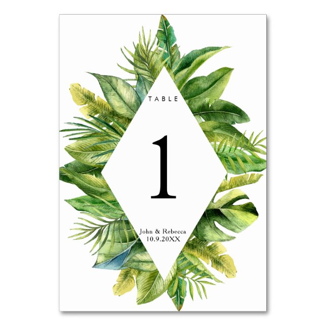 tarjeta de número de tabla de boda de selva tropic (Anverso)
