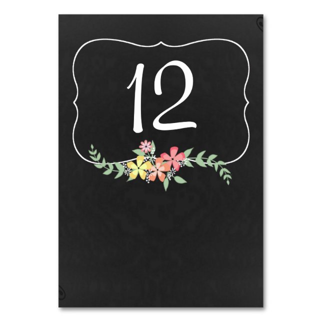 Tarjeta de número de tabla de Boda floral (Anverso)