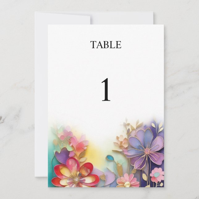 Tarjeta de número de tabla de boda floral (Anverso)