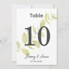 Tarjeta de número de tabla de Boda floral acuarela