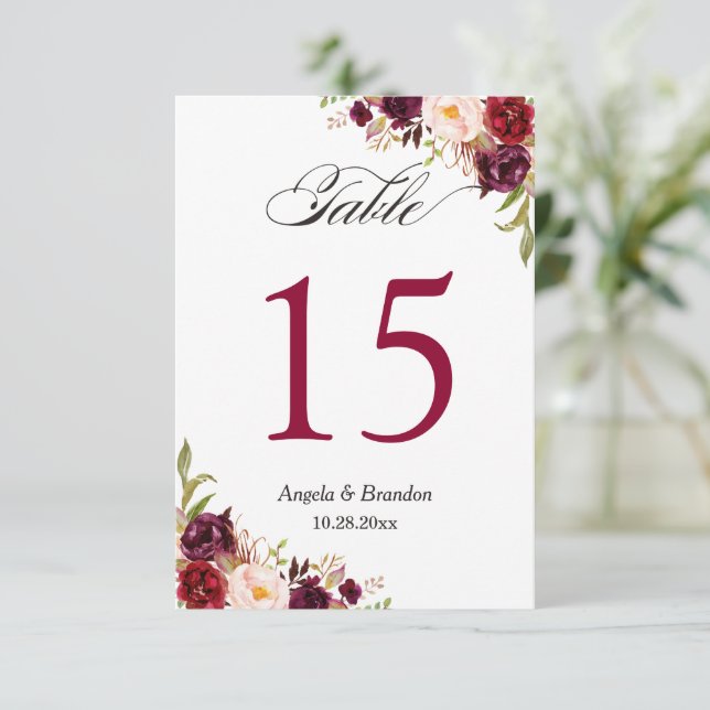 Tarjeta de número de tabla de Boda floral de Borgo (Anverso de pie)