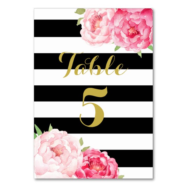 Tarjeta de número de tabla de Boda floral rosa de  (Anverso)