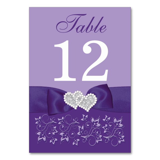 Tarjeta de número de tabla de Boda morado (Anverso)