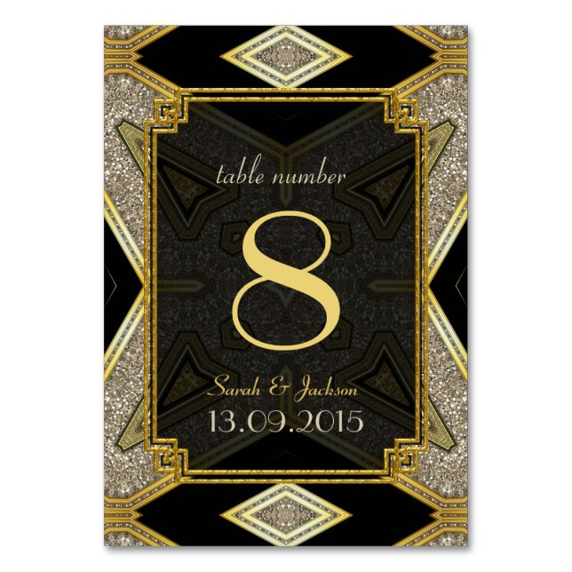Tarjeta de número de tabla de Boda negro de oro Ar (Anverso)