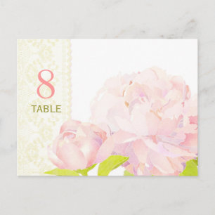 Tarjeta de número de tabla de Boda peony de color 