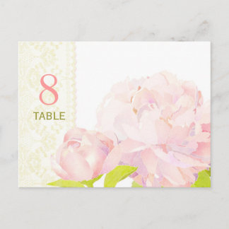 Tarjeta de número de tabla de Boda peony de color 