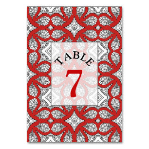 Tarjeta de número de tabla de Boda rojo, negro y b