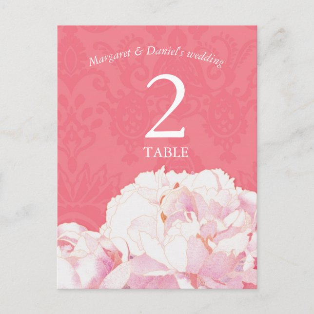 Tarjeta de número de tabla de Boda rosa Peony de R (Anverso)