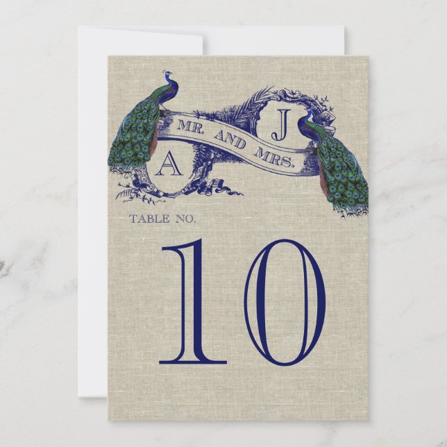 Tarjeta de número de tabla de Boda ruso de pavo re (Anverso)