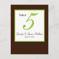 Tarjeta de número de tabla de Boda verde marrón