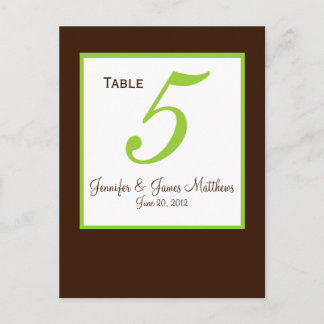 Tarjeta de número de tabla de Boda verde marrón