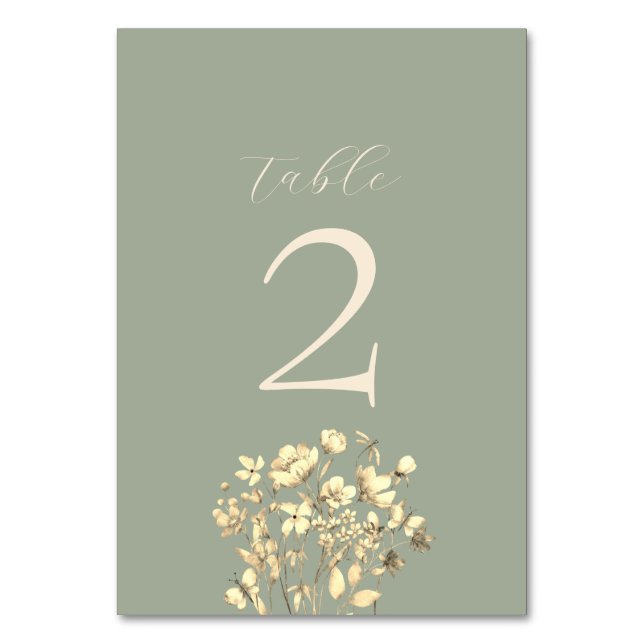 Tarjeta de número de tabla de Boda verde sabio (Anverso)