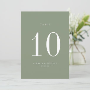 Tarjeta de número de tabla de Boda verde sabio