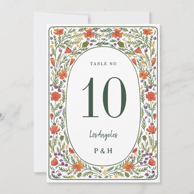 Tarjeta de número de tabla de Bodas de California  (Anverso)