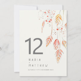 Tarjeta de número de tabla de bodas de otoño de hi