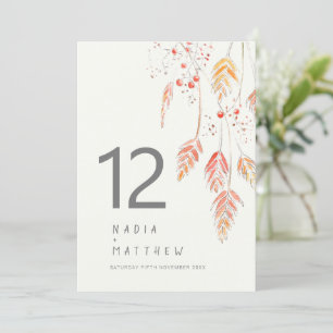 Tarjeta de número de tabla de bodas de otoño de hi