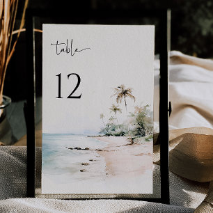 Tarjeta de número de tabla de bodas de playa tropi