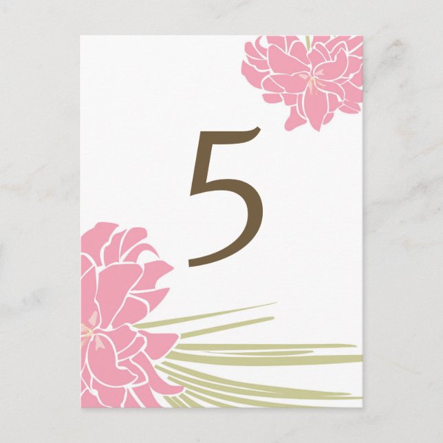 Tarjeta de número de tabla de Bodas Lilies Tropica (Anverso)