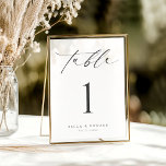 Tarjeta de número de tabla de caligrafía moderna m<br><div class="desc">Elevar la decoración boda con esta Minimalista tarjeta de mesa de caligrafía moderna, diseñada para combinar simplicidad con elegancia. Con un diseño elegante en blanco y negro y un elegante guión de caligrafía, esta tarjeta le aporta un toque moderno y moda a la configuración de su mesa. Fácil de personalizar...</div>