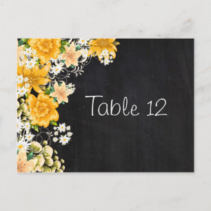 Tarjeta de número de tabla de cartón rosa amarillo