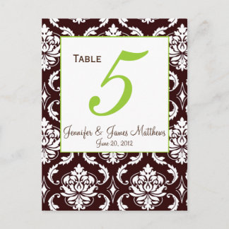 Tarjeta de número de tabla de casamiento de damasc