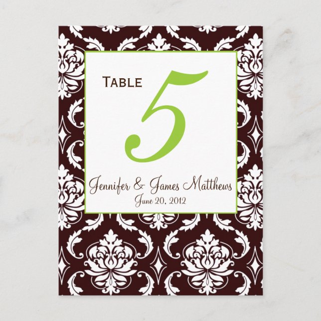 Tarjeta de número de tabla de casamiento de damasc (Anverso)