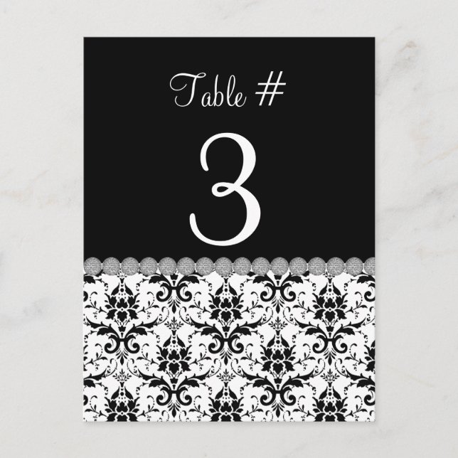 Tarjeta de número de tabla de casamiento de Damask (Anverso)