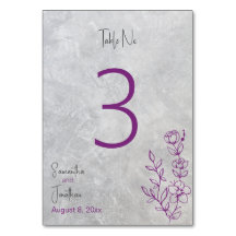 Tarjeta de número de tabla de concreto gris y Boda