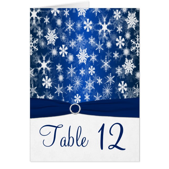 Tarjeta de número de tabla de copos de nieve azule (Frente)