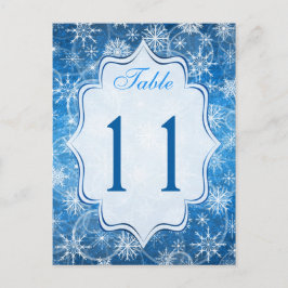 Tarjeta de número de tabla de copos de nieve azule