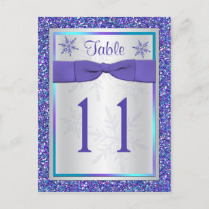 Tarjeta de número de tabla de copos de nieve Purpu