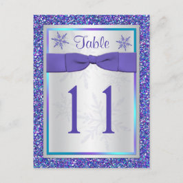 Tarjeta de número de tabla de copos de nieve Purpu