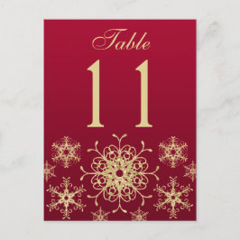 tarjeta de número de tabla de copos de nieve rojo,