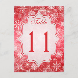 Tarjeta de número de tabla de copos de nieve rojos