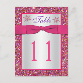Tarjeta de número de tabla de copos de nieve rosa 