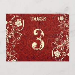 Tarjeta de número de tabla de cuero rojo (crema, p