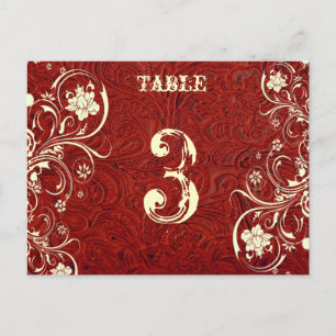 Tarjeta de número de tabla de cuero rojo (crema, p