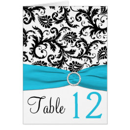 Tarjeta de número de tabla de damasco azul, blanco