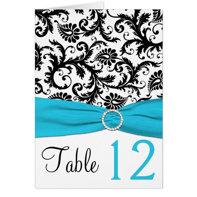 Tarjeta de número de tabla de damasco azul, blanco (Frente)