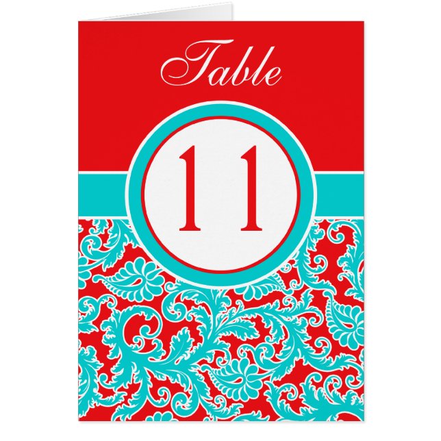 Tarjeta de número de tabla de damasco blanco rojo  (Frente)