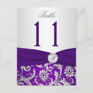Tarjeta de número de tabla de Damasco morado y pla