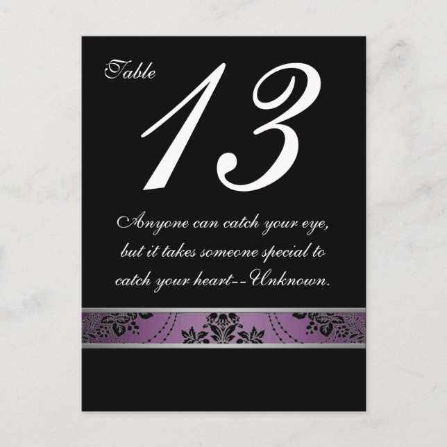 Tarjeta de número de tabla de Damasco Purple Lapis (Anverso)