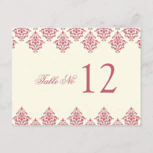 Tarjeta de número de tabla de damasco rosa marfile